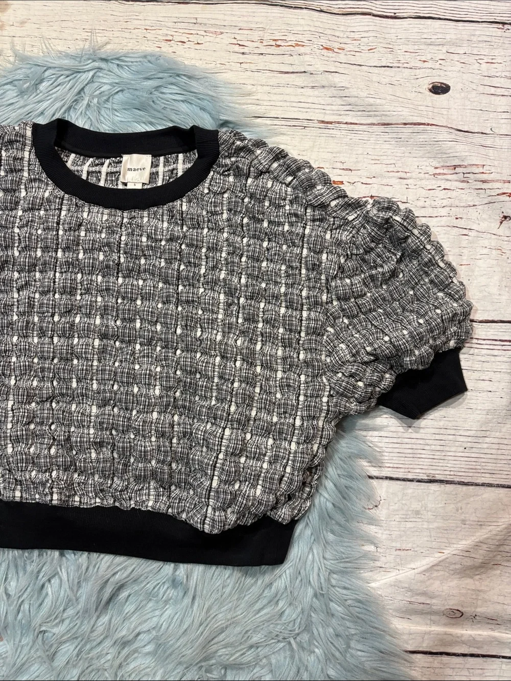Anthropologie Maeve Puff-Sleeve Bubble Windowpane Top